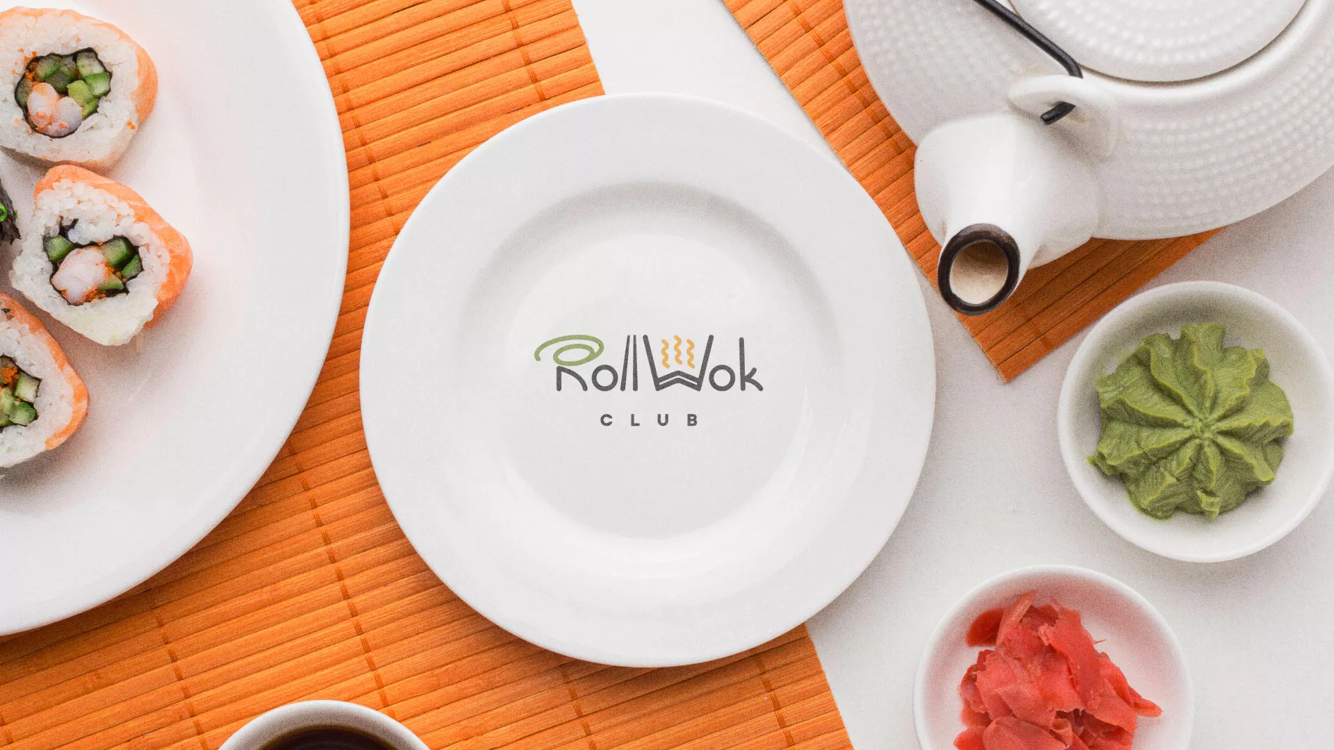 Разработка логотипа и фирменного стиля в Климовске для суши-бара «Roll Wok Club»